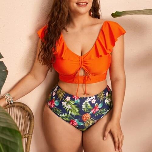 Womens Swimwear 2021 Fashion Sexy Bathing Suit Plus Size Ruffle Split Swimsuit Two Piece Suit Summer Bikinis 2021 Woman Tankini