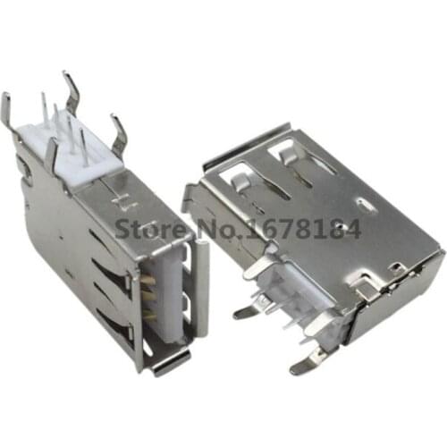 100pcs USB Type A Long Type Female Socket Connector Welding 90 Degrees Right Angle Pin DIP Plug Jack DIY Connectors