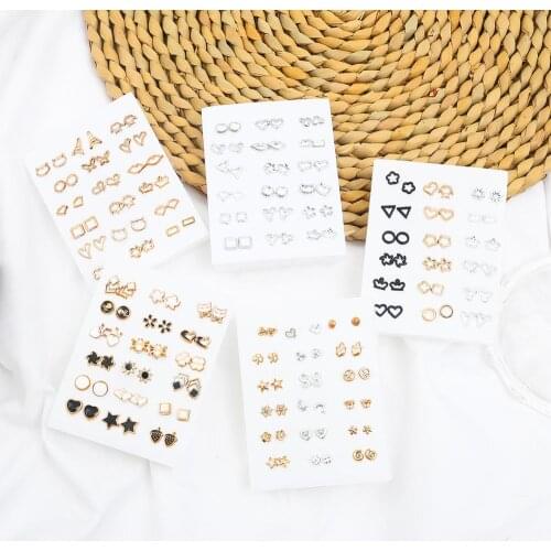 18pairs Earrings Mixed Styles Flower Geometric Animal Star Crown Metal Plated Stud Earrings Set For Women Girls Fashion Jewelry