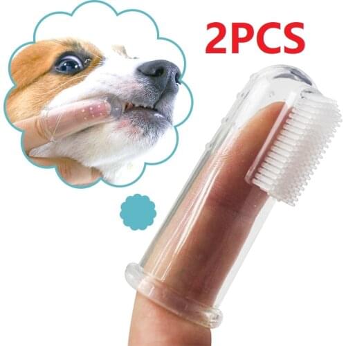 2pcs Pet Supplies Soft Pet Finger Toothbrush Teddy Dog Brush Bad Breath Tartar Dog Cat Cleaning Silicagel Teeth Care Tool for d
