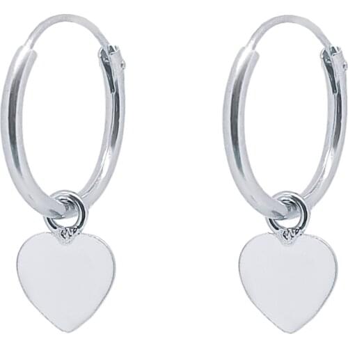 925 sterling silver earrings, silver hoop for men and women, hoop earrings with heart pendant