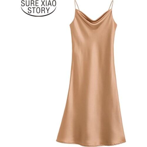 Backless Solid Dresses Woman Summer 2021 Party Sexy Midi Satin Dress Women V Neck Spaghetti Strap Dress Female Vestidos 13204