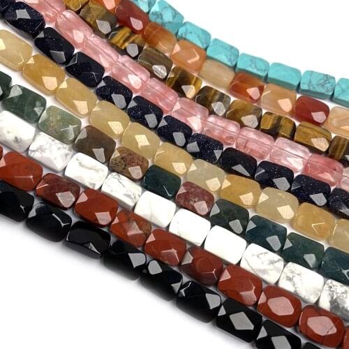 New 18pcs Natural Stone Beads Section Rectangular Shape Simplicity Length 20cm for Making DIY Jewelry Necklace 8x11x5mm