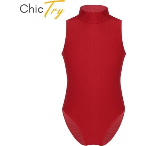 ChicTry Kids Teens Sleeveless Mock Neck Professional Ballet Leotard Girls Cutout Back Gymnastics Leotard Children Dance Wear