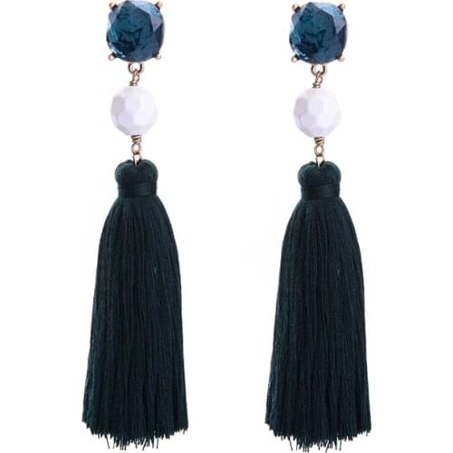 Bulk Price 2 Color Dark Green&Light Green Cotton Tassel Fringe Ethnic Fashion Earrings Resin Long Drop Earrings Jewelry