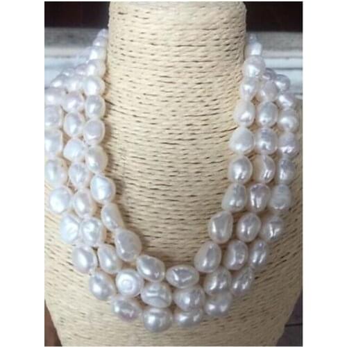 Elegant 9-10mm south sea baroque white pearl necklace50inch 14k
