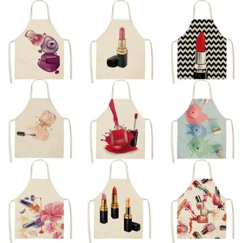 Perfume Bottle Pattern Style Sleeveless Apron Party Cooking Apron Cotton Linen Apron Lipstick Graffiti Pattern Apron