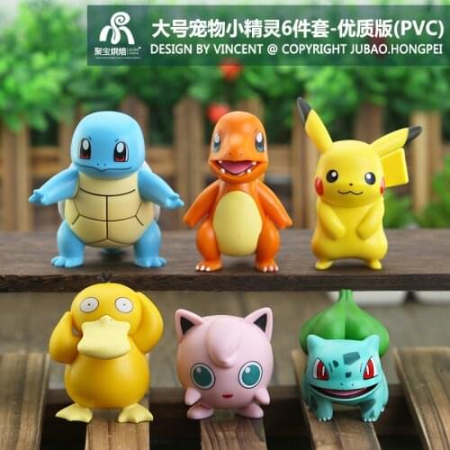 6pcs Takara Tomy Pokemon Figures Toy Pokemon Squirtle Bulbasaur Psyduck Charmander Jigglypuff Pikachu Anime Action Figures Toys