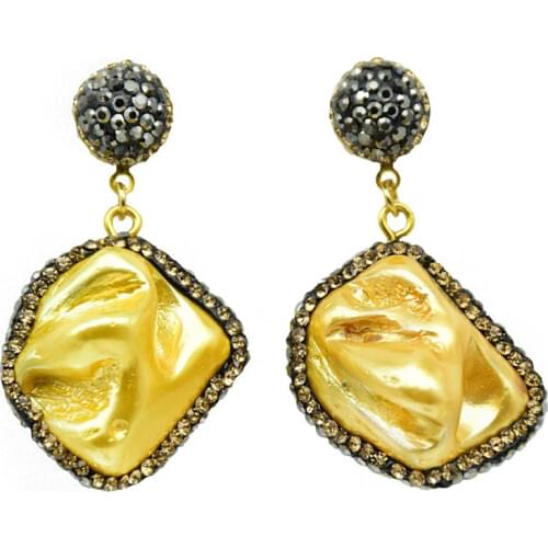 FYJS Unique Light Yellow Gold Color Many Style Irregular Shape Shell Stud Earrings for Women Jewelry