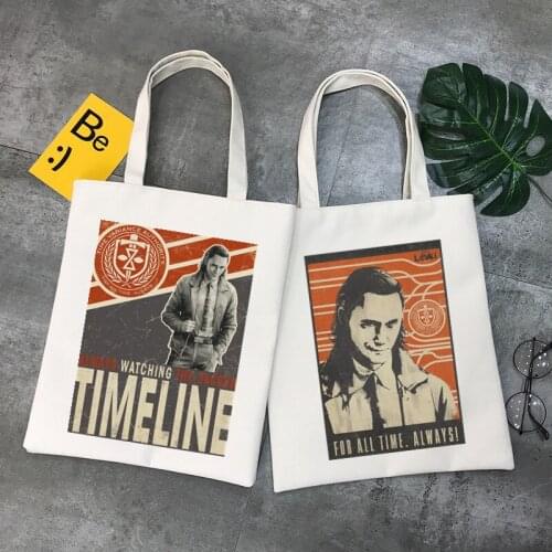 Loki Canvas Shoulder Tote Bag for Women Handbags Eco Reusable Shopping Bag Vintage Bags