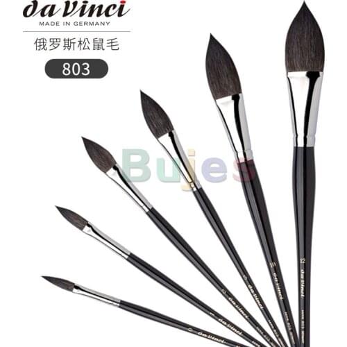 Da Vinci Watercolor Series 803 Paint Brush, Cats Tongue Wash Russian Blue Squirrel Hair with Short Black Handle, Size 0,1,2,4,6