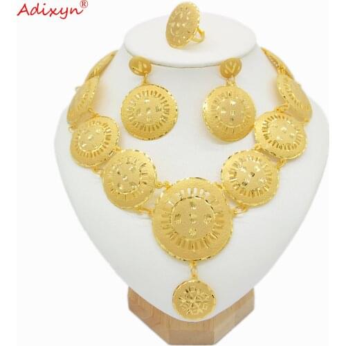 Adixyn Exquisite Office Dubai Jewelry set 24k Gold Color India Nigeria African Jewelry Wedding Accessories N04216