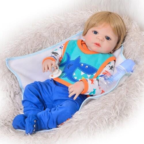 Reborn boy dolls 23"57cm full vinyl silicone reborn baby dolls bebes reborn menino bonecas blond hair wig can bathe doll gift