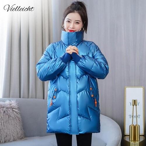 Vielleicht 2021 New Long Parkas Fashion Warm Winter Jackets For Women Casual Gloosy Parka Winter Coat Female Padded Outwear