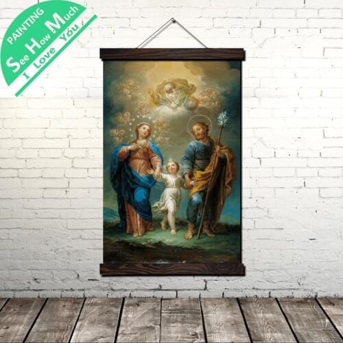 Mary Jesus Scroll Painting Canvas Vintage Poster and Prints Wall Art Pictures Living Room Bedroom Farmhouse Decoration