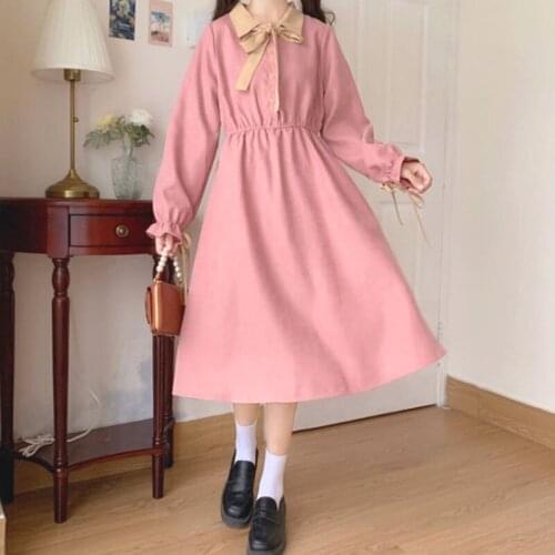 Japanese Sweet lolita Dress College Style Mid-Length Waist-Controlled Slimming Long Sleeve Dress for Children kawaii clothing