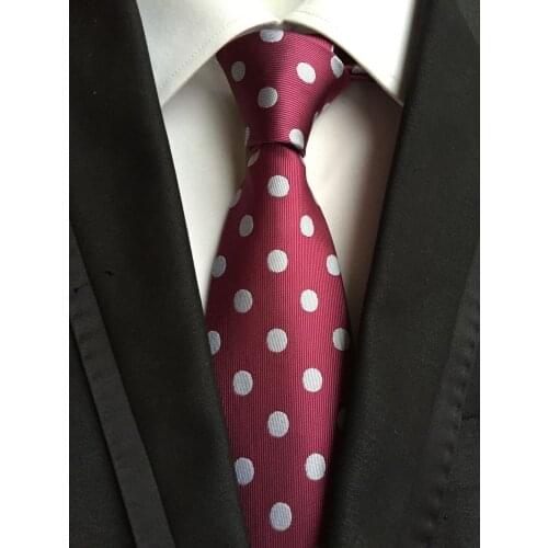 Fashion Men Polka Dots Neck Ties Burgundy with Silver Spots