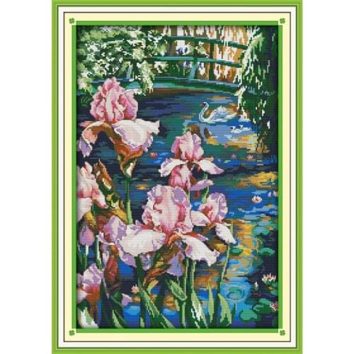 Iris Pond Cross Stitch Kits Floral Pattern 11ct 14ct Counted and Stamped Needle and Thread Embroidery Set Needlework Home Decor