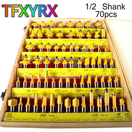 70pcs 1/2 Inch Shank Woodworking Milling Cutter Set Industrial Grade Electric Engraving Machine Router Bits with Box