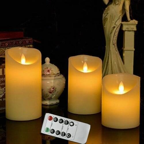 Set of 3 Pillar LED Candle Light Remote controlled w/timer control paraffin Wax Dancing Moving wick f/Wedding Home party Dia.8CM