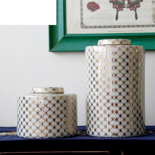 New Chinese pot European Style American Gold Ornaments Ceramics round Classical Living Room porcelain ceramic jar vase
