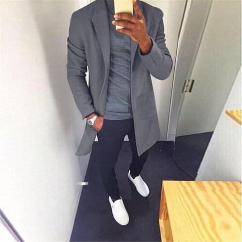 Autumn Winter Men Formal Warm Woolen Overcoat Casual Figuring Slim Long Sleeve Solid Long Coat Plus Large Size Jacket