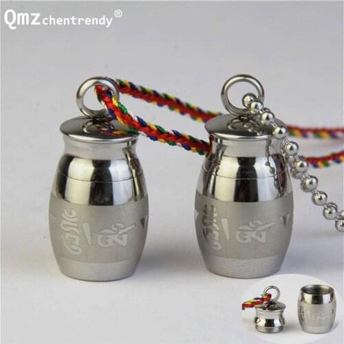 Stainless Steel Surangama Mantra Pendant Necklaces Bottle Buddhism Party Vintage Mantra Bottle Ash Urn Necklace Jewelry