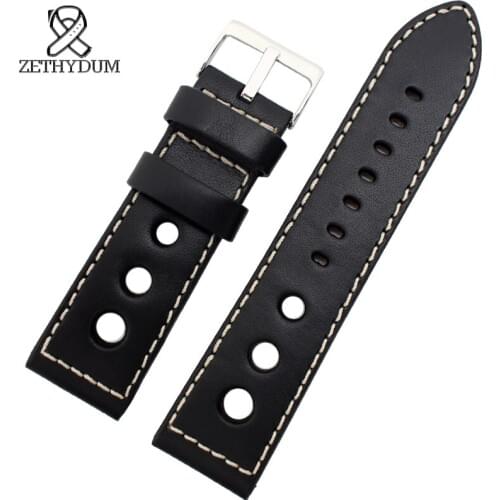 Genuine leather watch strap 20mm 22mm 24mm Watchband Round hole bracelet thick stitched leather Watch Band watch accessories