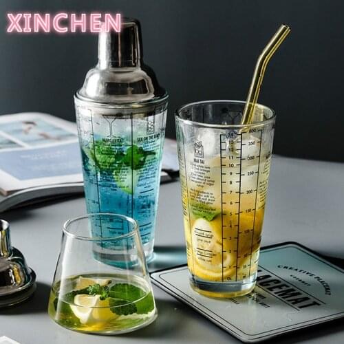 400ML Bottle Mix Master Glass Transparent Scale Cocktail Shaker 304 Stainless Steel Bar And Glass Shaker Bar Tools