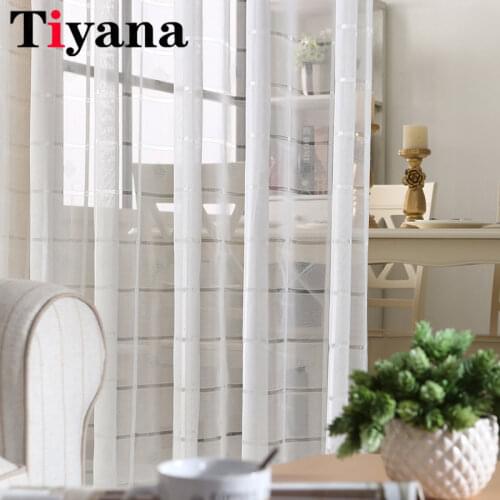Tiyana Modern Plaid Design Sheer Curtains For Living room Jacquard Solid White Tulle Curtain For Kitchen Dining Room Tende P444Z
