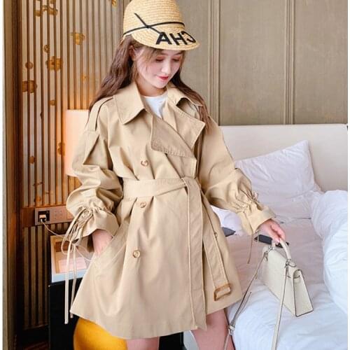 2021 New Windbreaker coat womens tide ins autumn female students loose and thin college clothes cloak belt retro mandala