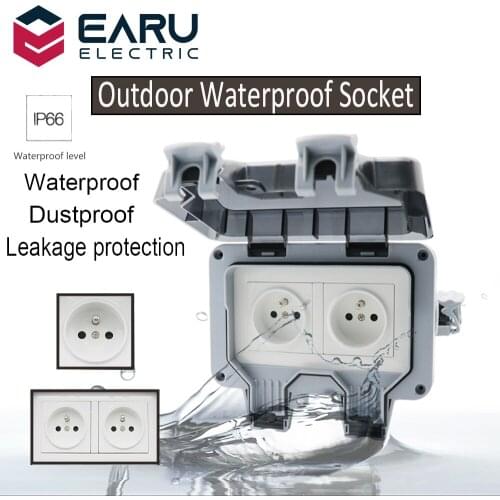 1pc France FR Standard IP66 16A AC250V Weatherproof Waterproof Outdoor Wall Power Socket Box Electrical Outlet for Charging Pile