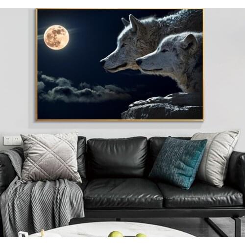 Wolf Wall Art Canvas Prints Realist Wolf Under The Moonlight Canvas Art Paintings For Living Room Wall Art Canvas Pictures