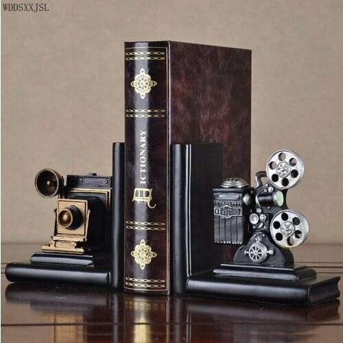 WDDSXXJSL European retro creative camera modeling bookend resin crafts home living room study resin book stands ornaments
