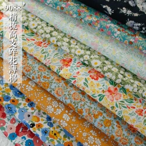 ZENGIA 50X140cm Summer Thin Transparent Soft Floral Cotton Poplin Fabric For Making Dress Garment Material DIY Cloth