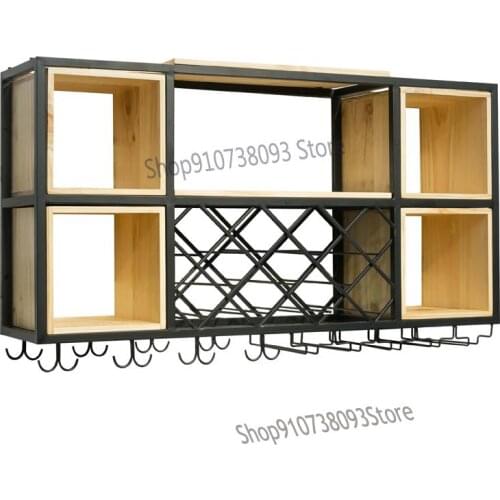 Iron Solid Wood Wine Glass Rack Hanging Upside Down Bar Red Wine Rack Hanging Storage Rack Household Wine Cabinet Display Rack