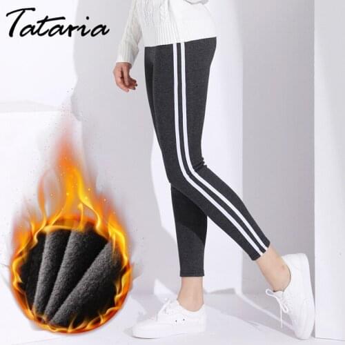 Warm Striped Velvet Leggings Winter 6xl Plus Size Women Black Winter High Waist Womens Leggings Femme Black Stripe Legging Pant