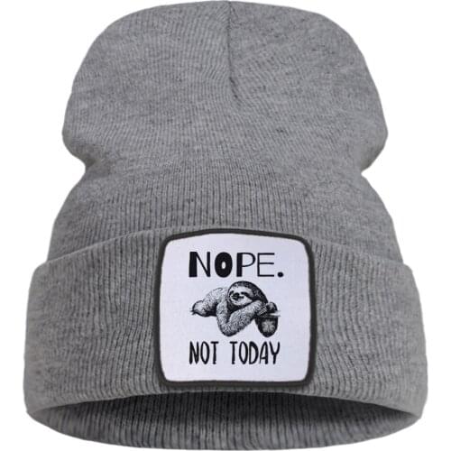 Nope Not Today Cartoon Sloth Prints Winter Cap Street Fashion Warm Beanie Caps Simple Casual Unisex Caps Quality Comfort Hat