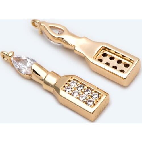 10pcs CZ Paved Lipstick Charm, Jewelry Supplies, DIY Jewelry, Necklace Bracelet Earring Charm (GB-2139)