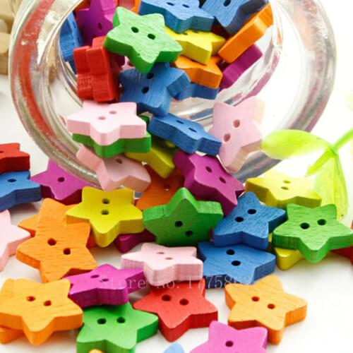 100 Pcs 13mm Cute Star Sewing Wooden Buttons ,2 Holes, for Kids, Scrapbooking Crafts , 7NK16