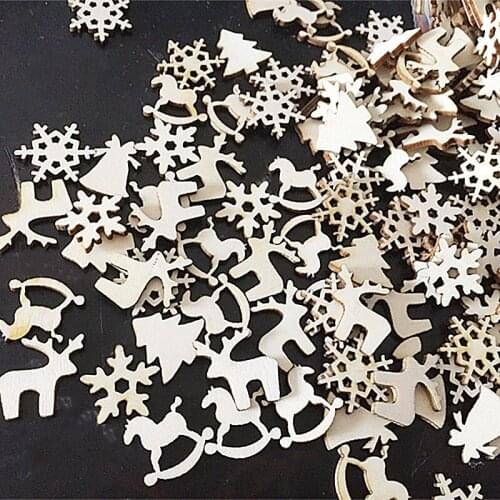 No Hole 100pcs Natural Wooden Christmas Buttons Snowflake Pattern Handmade Scrapbooking Craft 20mm