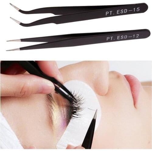 New Sale 2Pc Anti-static Curved Straight Tip Forceps Precision Soldering Tweezers Set Electronic ESD Tweezers Tool Drop shipping