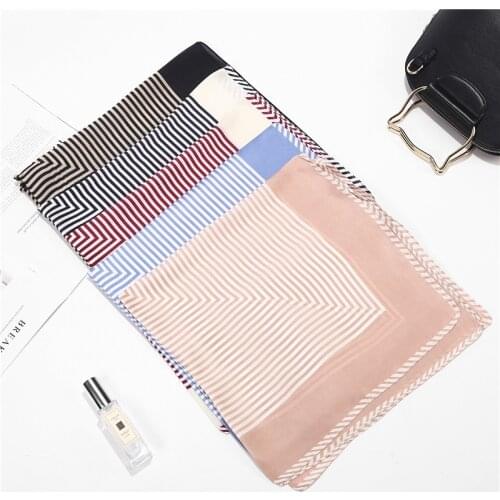 2021 Fashion Striped Print Women Silk Scarf for Neck Wraps Summer Neckerchief Bandana Shawls Scarves Hair Band