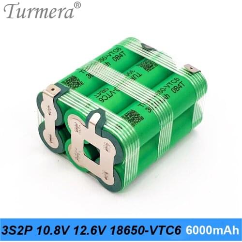 3S2P TUR18650VTC6 3000mAh 30A Li-ion Battery 6000mAh 12.6V 10.8V VTC6 Battery Pack for 12V Screwdriver Battery Customize Turmera