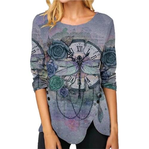 40# Harajuku Women shirts Clothing 2021 tee Tops Casual Long Sleeve Tops Butterfly Print Oversize Blouses Женские Футболки