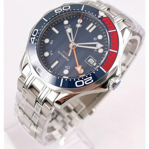 41mm Self Winding Mens Watch Automatic GMT Movement Sapphire Glass Steel Strap Date Window