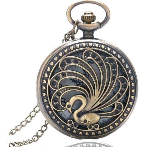 50pcs/lot Vintage Hollowed Peacock Quartz Pocket Watch Necklace Men Women Pendant Gift for Christmas Wholesale