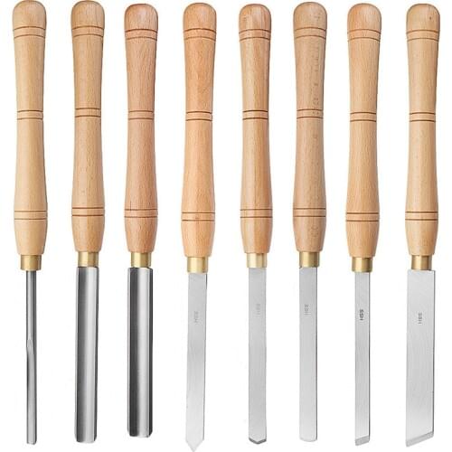 8pcs/set New High Speed Steel Lathe Chisel Wood Turning Tool With Wood Handle Woodworking Tool 8 Types Durable