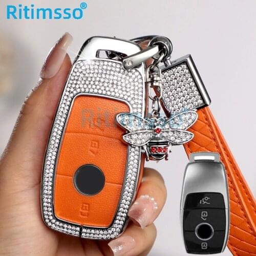 Diamond Leather Car Key Case Cover For Mercedes Benz 2018 A C S GLS Class W213 New E Class Key Shell Holder Key Cover