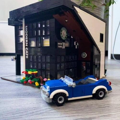 BA MOC Street View Model Bricks Coffee Shop Building Blocks Modern Cafe Corner Toys For Boys Christmas Gift 10182 86005 84002